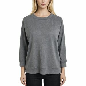 Eileen Fisher system Gray Sweatshirt Waffle Knit Contrast Boxy Comfy Size S